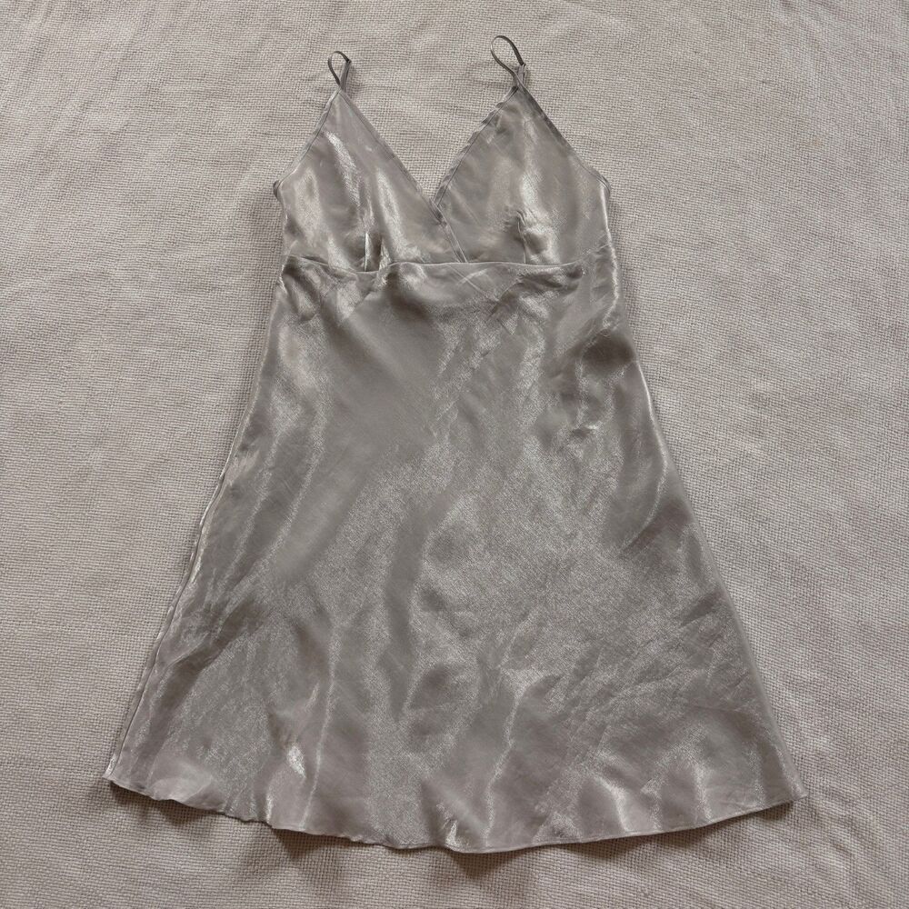 Silver Satin Slip Dress Spaghetti Straps 90s Y2K 2000s Whimsygoth